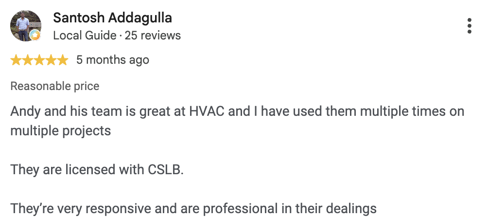 Google review from Santosh Addagulla