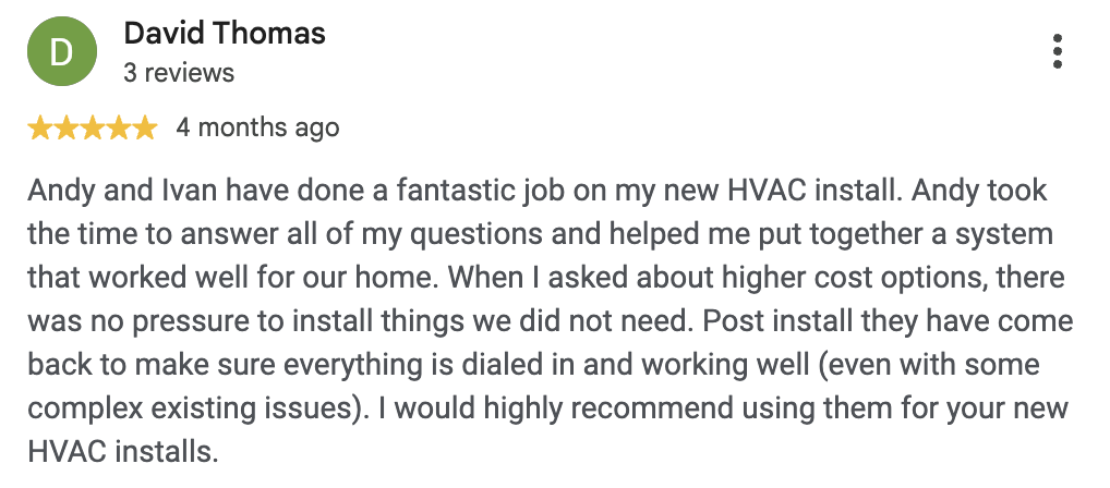 Google review from David Thomas