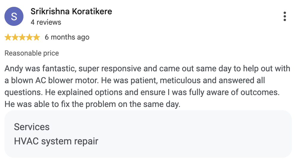 Google review from Srikrishna Koratikere