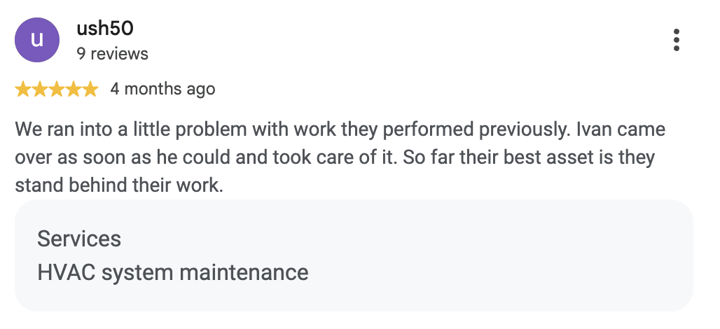 Google review from ush50