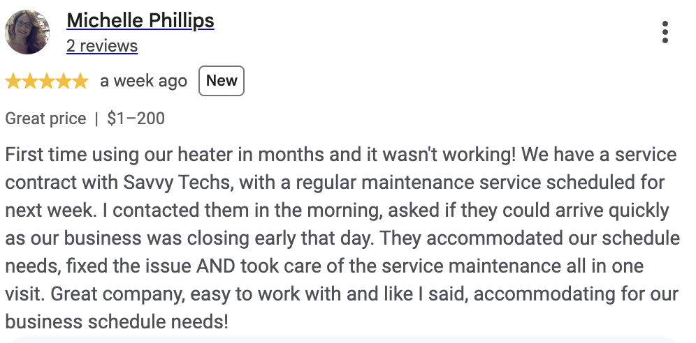 Google review from Michelle Phillips