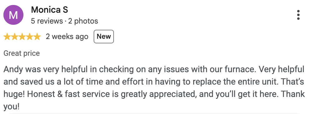 Google review from Monica S