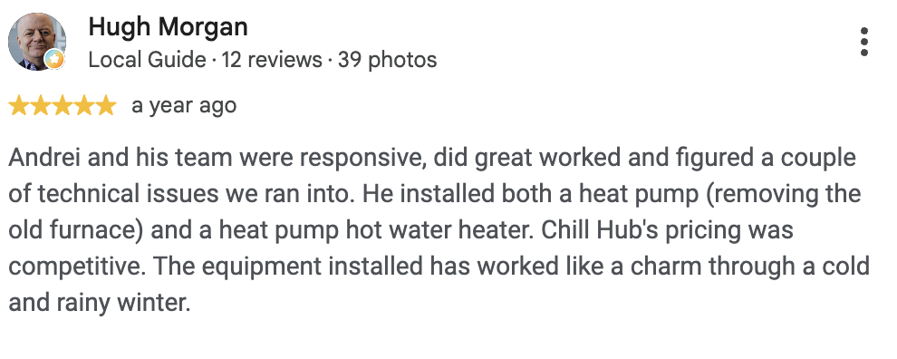 Google review from Hugh Morgan